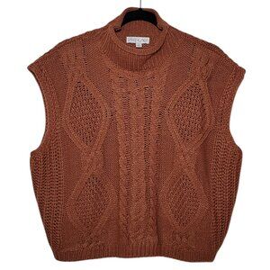 SHE + SKY Sweater Vest Rust Sleeveless Cable Knit Womens Size Small